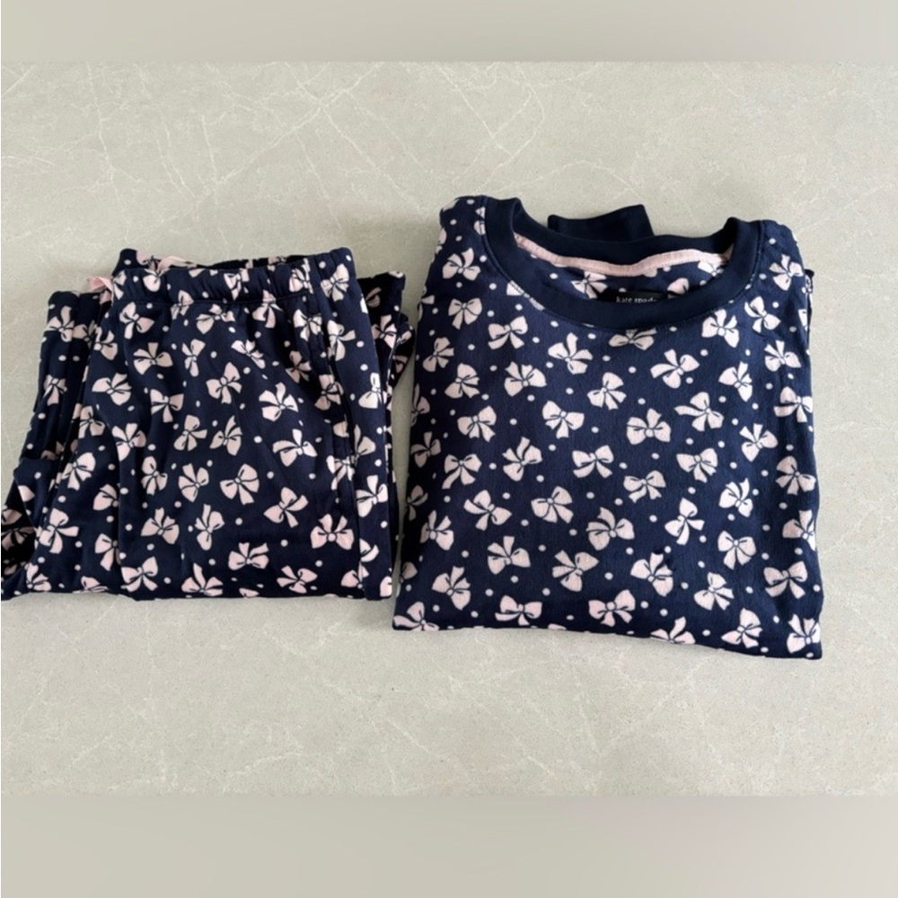Kate Spade Pajama Set Velvet Blue Pink Bows Size XL  2 Piece NEW NEVER WORN